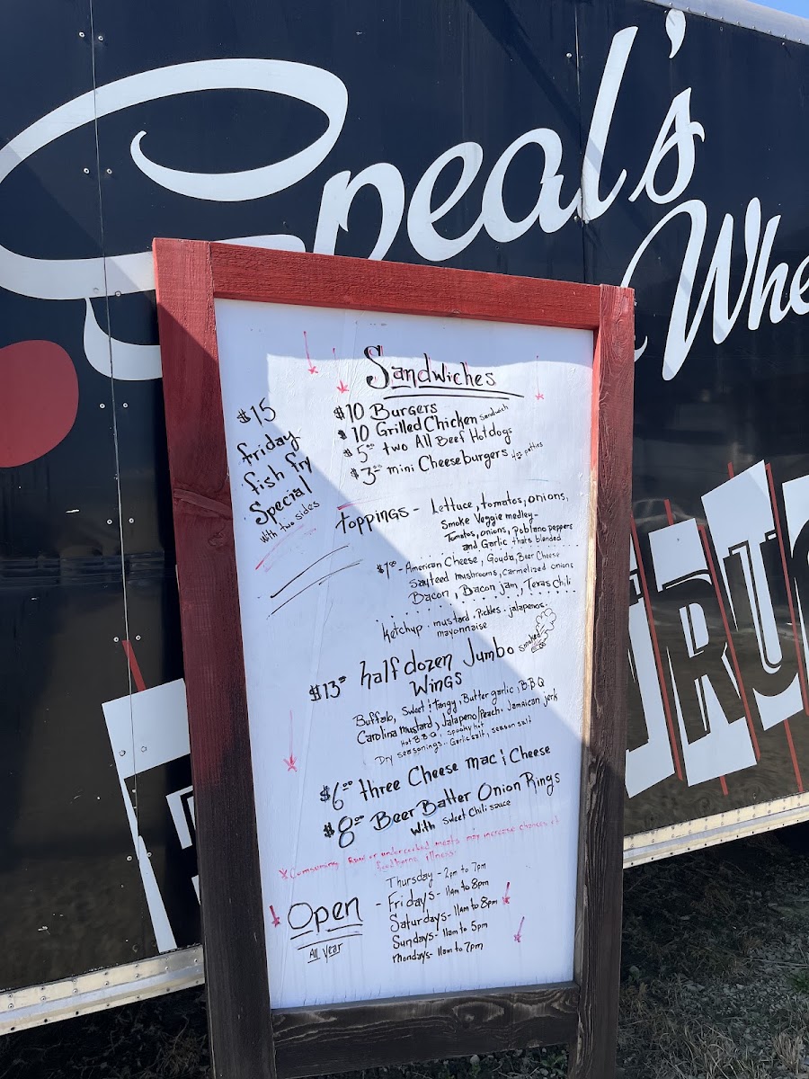 Speals Off Wheels menu board