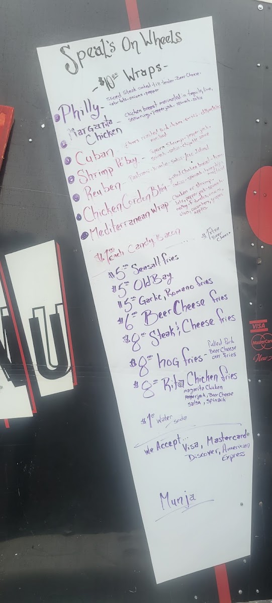 Speals Off Wheels menu board