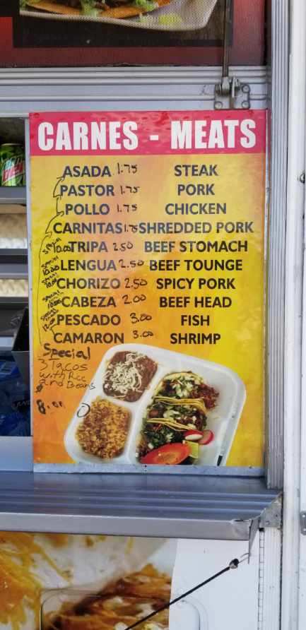 Taqueria El Palenque menu board