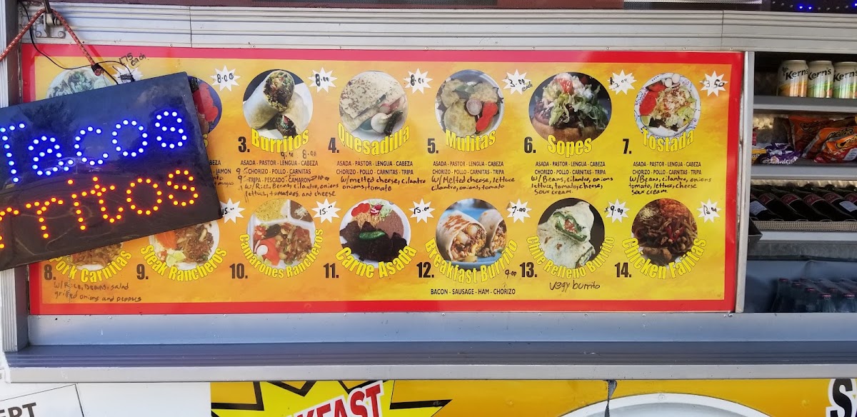 Taqueria El Palenque menu board