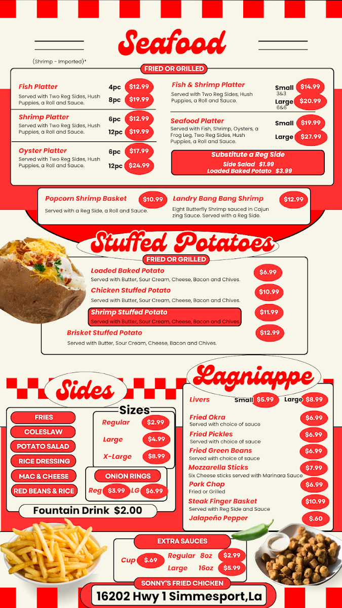 Sonny's Fried Chicken menu board