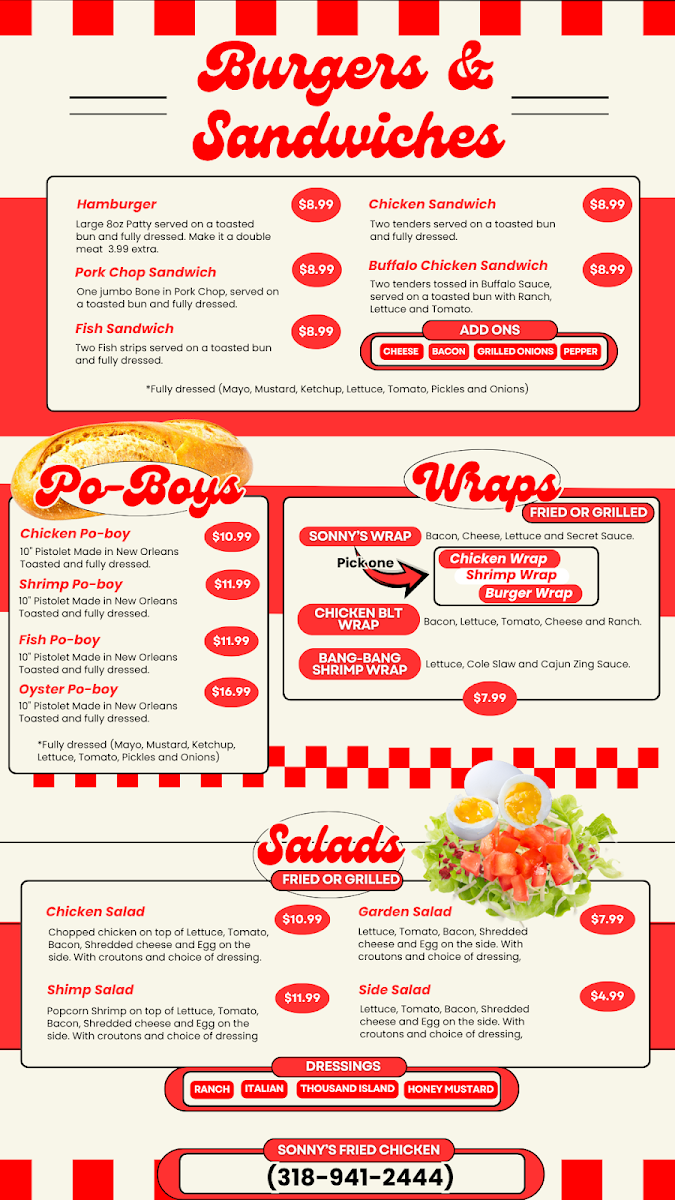 Sonny's Fried Chicken menu board