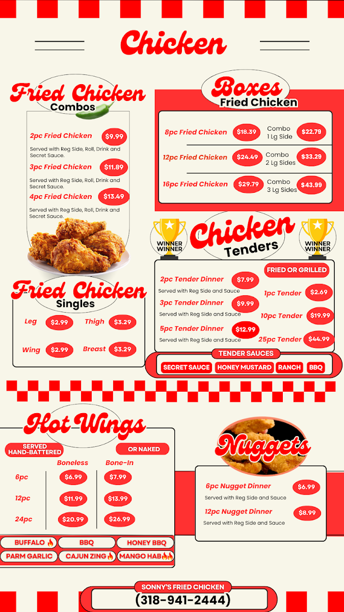 Sonny's Fried Chicken menu board