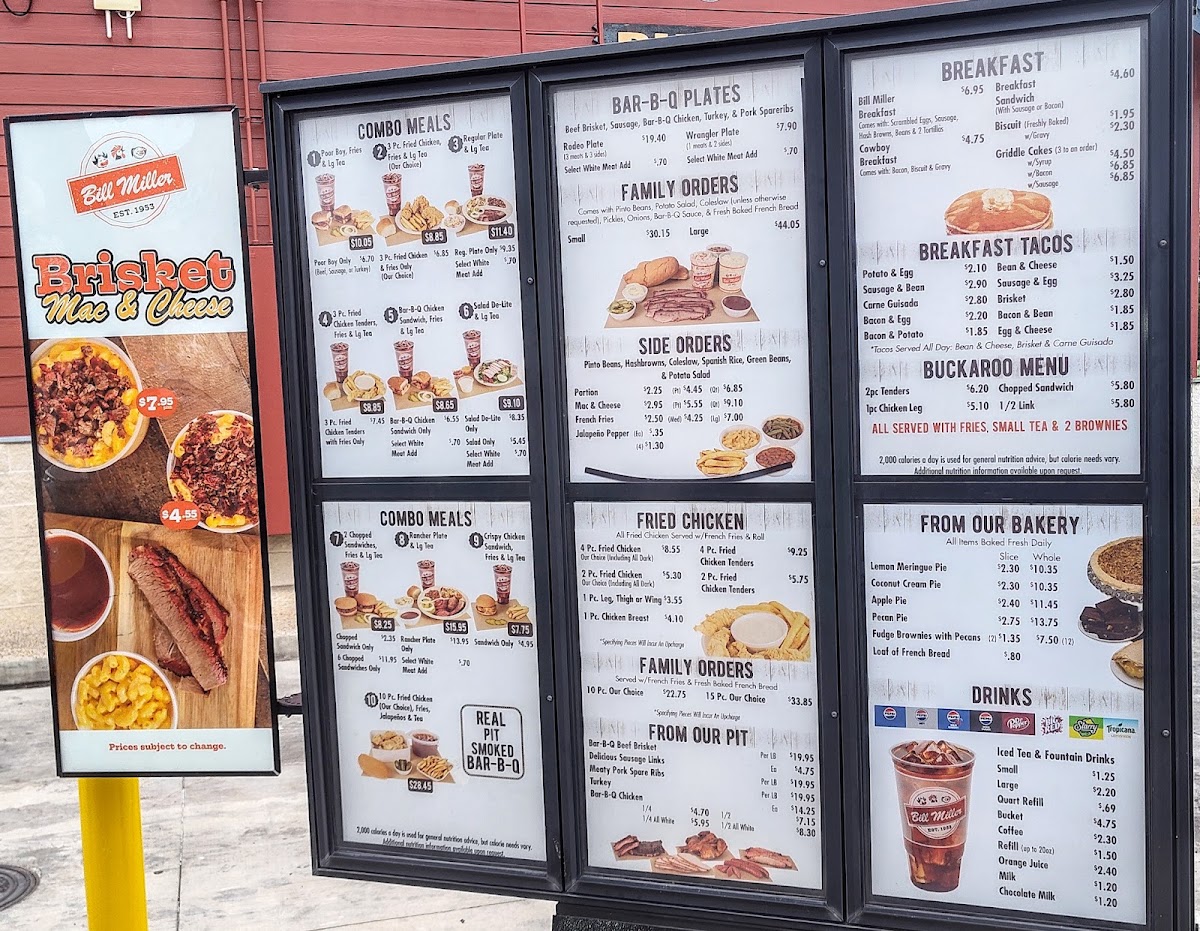 Bill Miller BBQ menu board