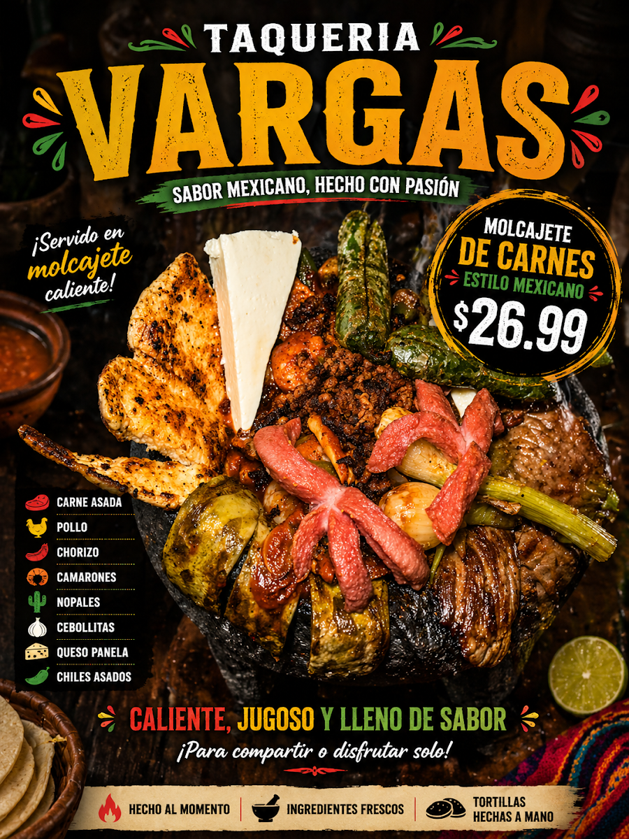 Taquería & Restaurant Vargas 2 menu board