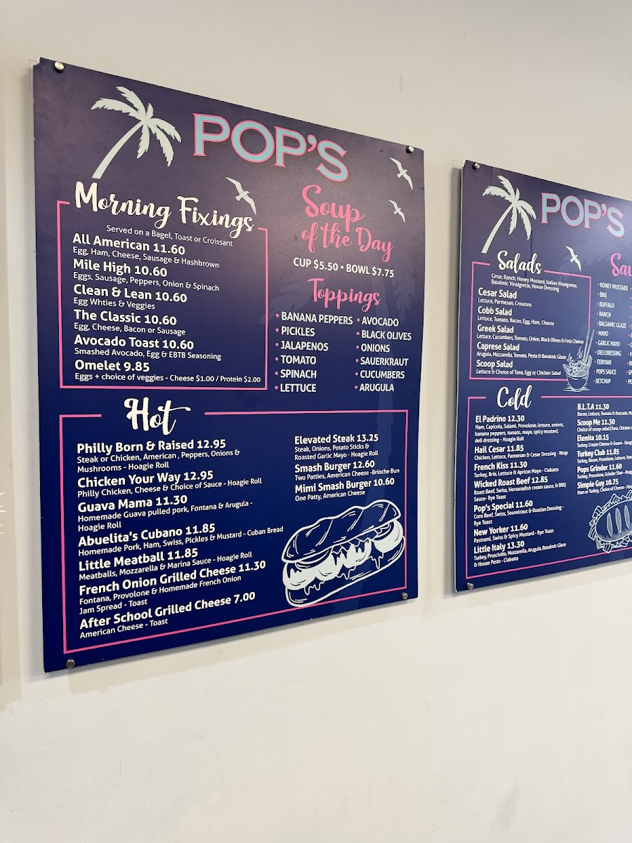 Pop's Subs menu board