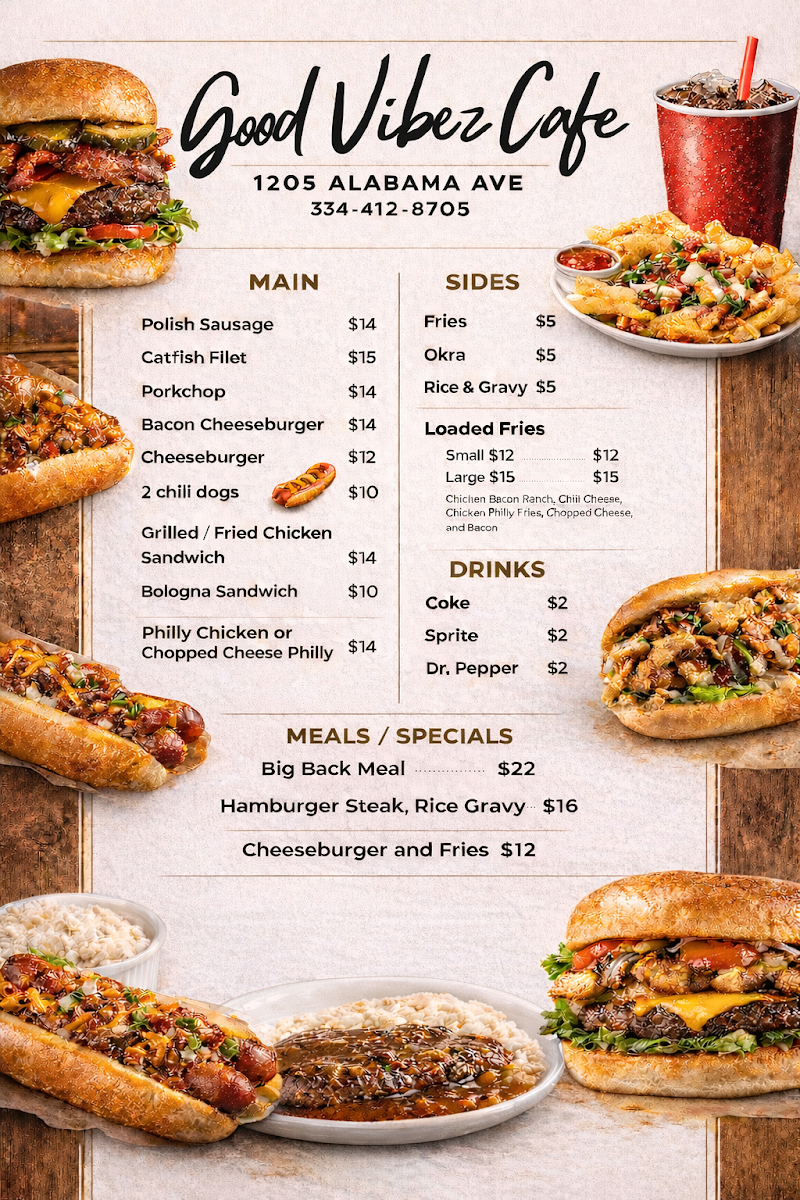 Good Vibez Cafe menu board
