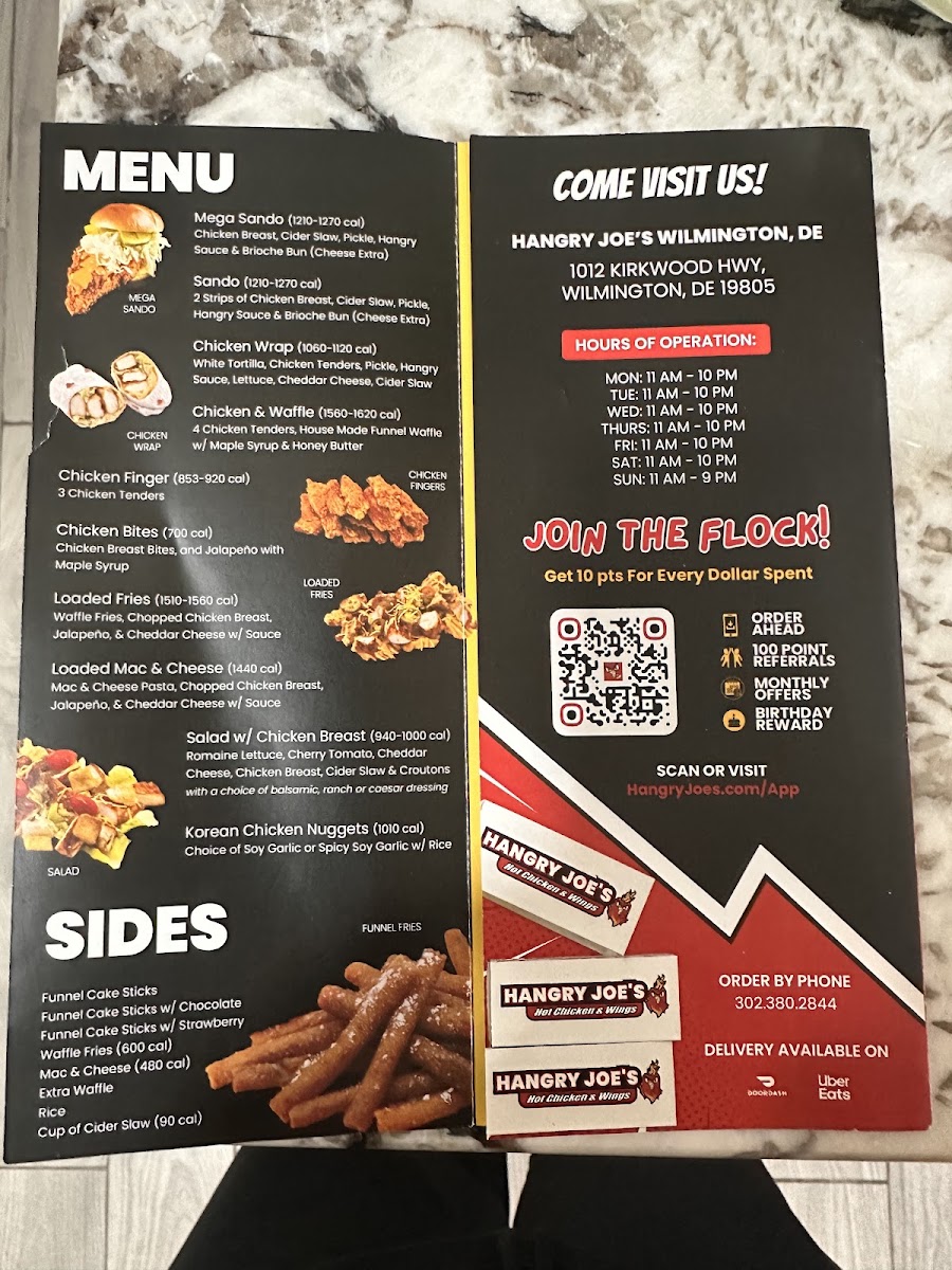 Hangry Joe’s Hot Chicken & Wings menu board