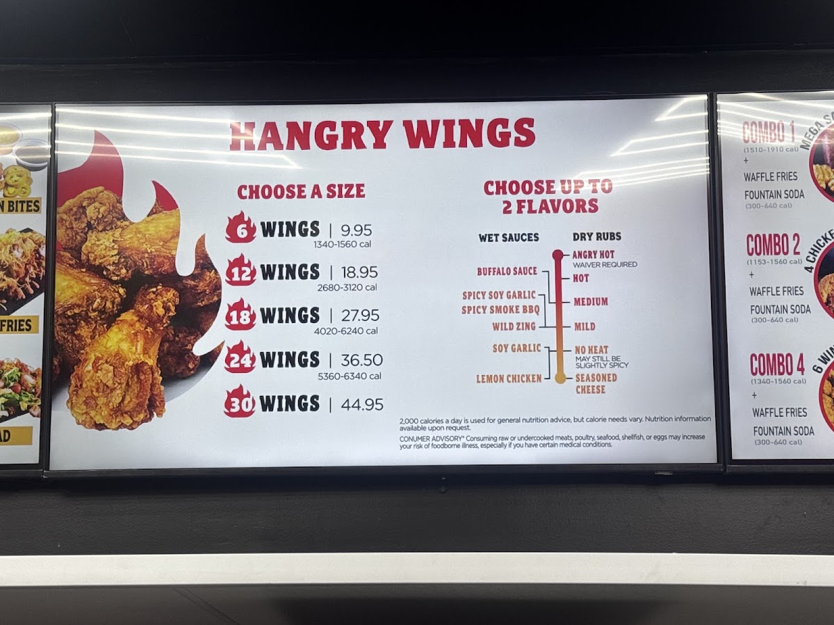 Hangry Joe’s Hot Chicken & Wings menu board