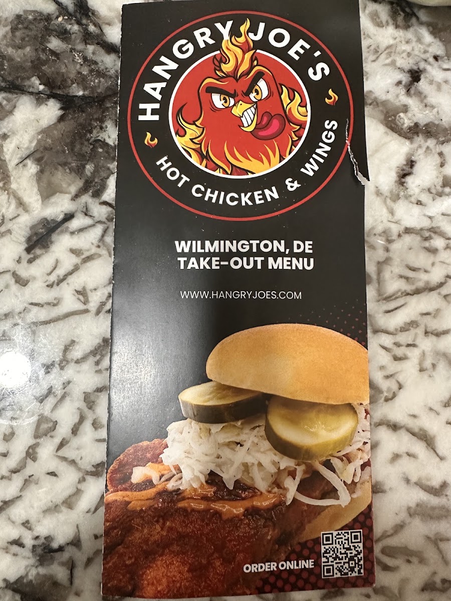 Hangry Joe’s Hot Chicken & Wings menu board
