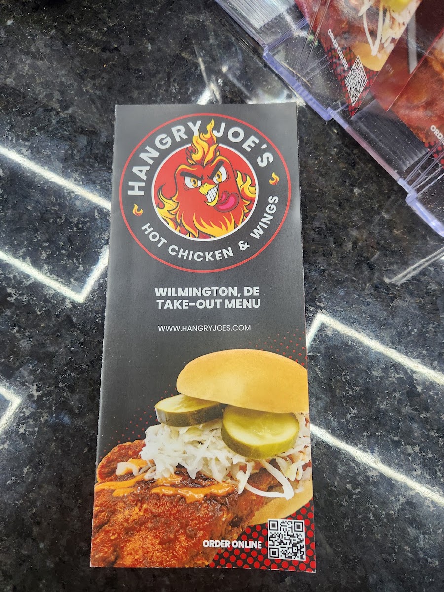 Hangry Joe’s Hot Chicken & Wings menu board
