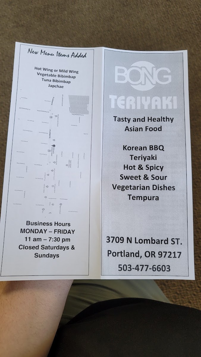 Bong Teriyaki menu board