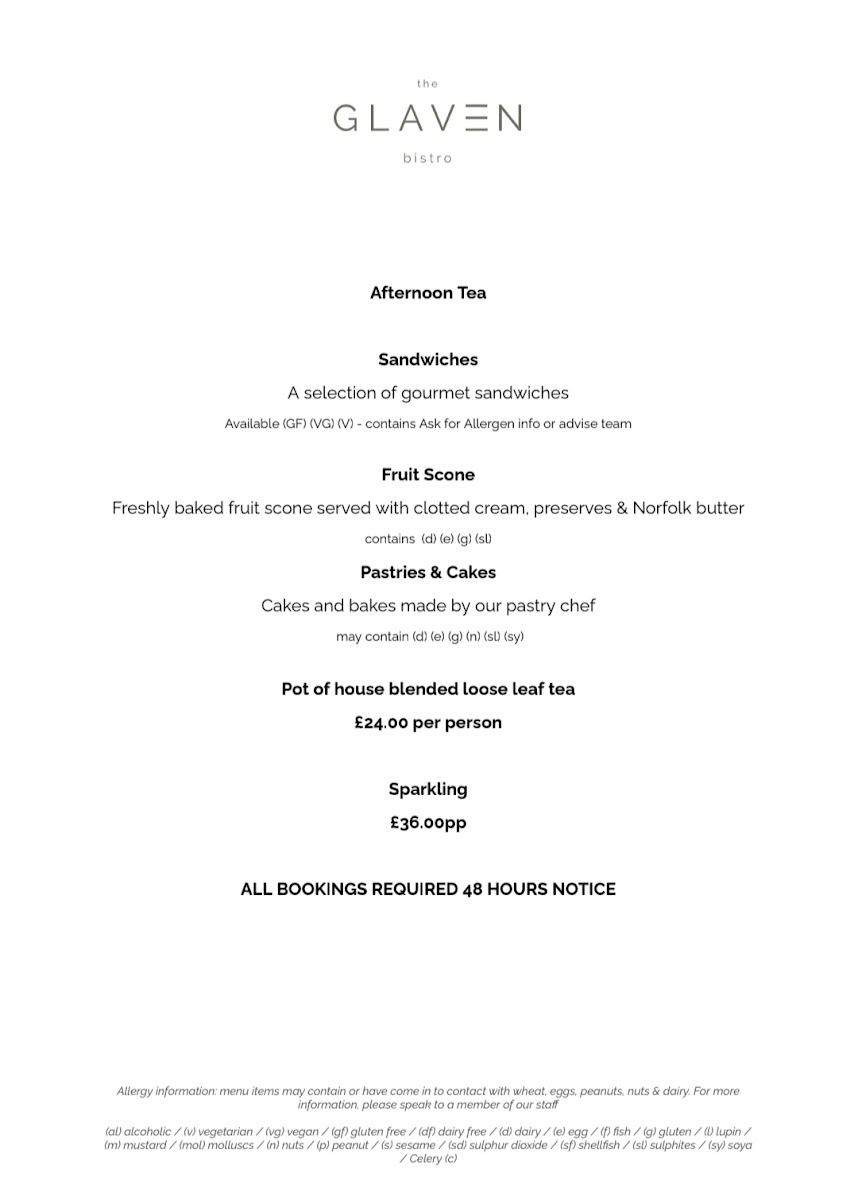 The Glaven Bistro menu board