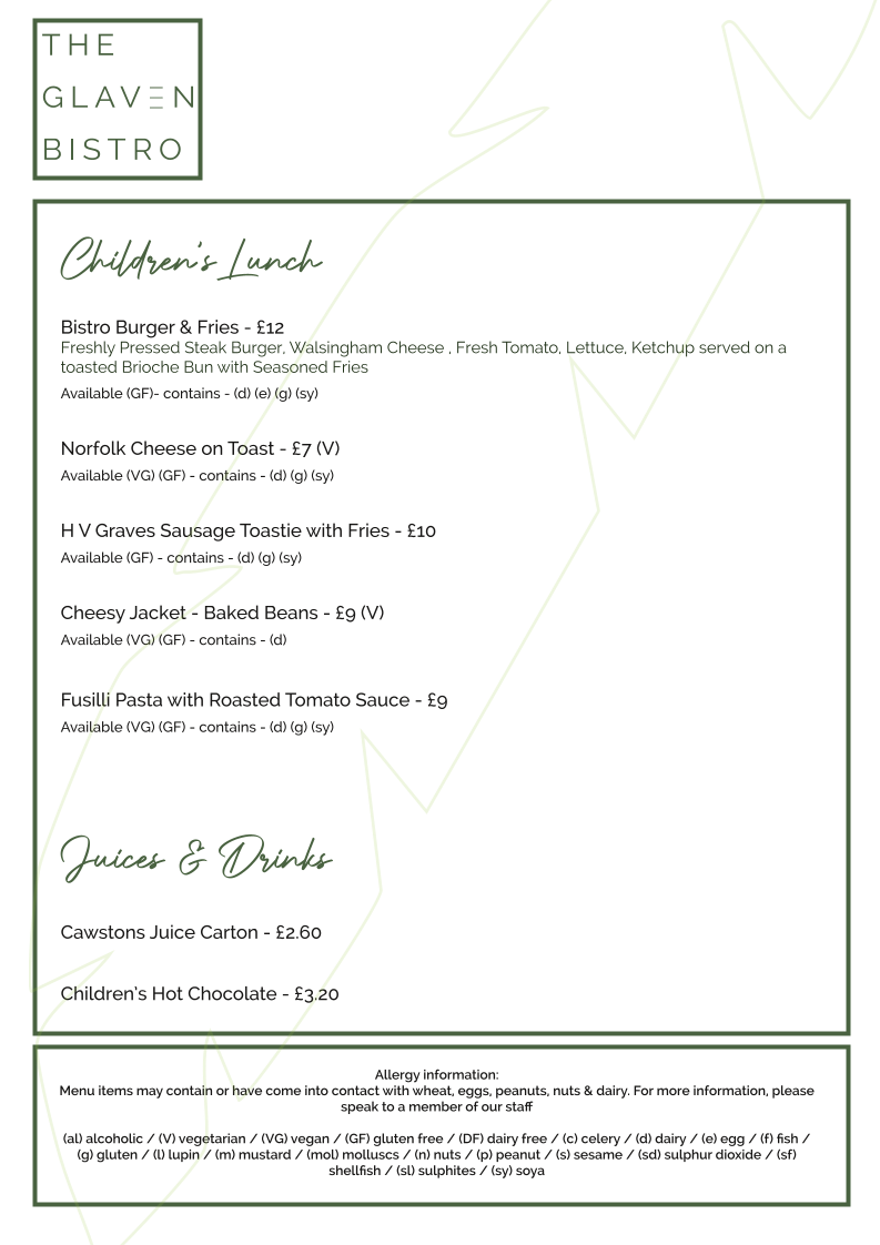 The Glaven Bistro menu board