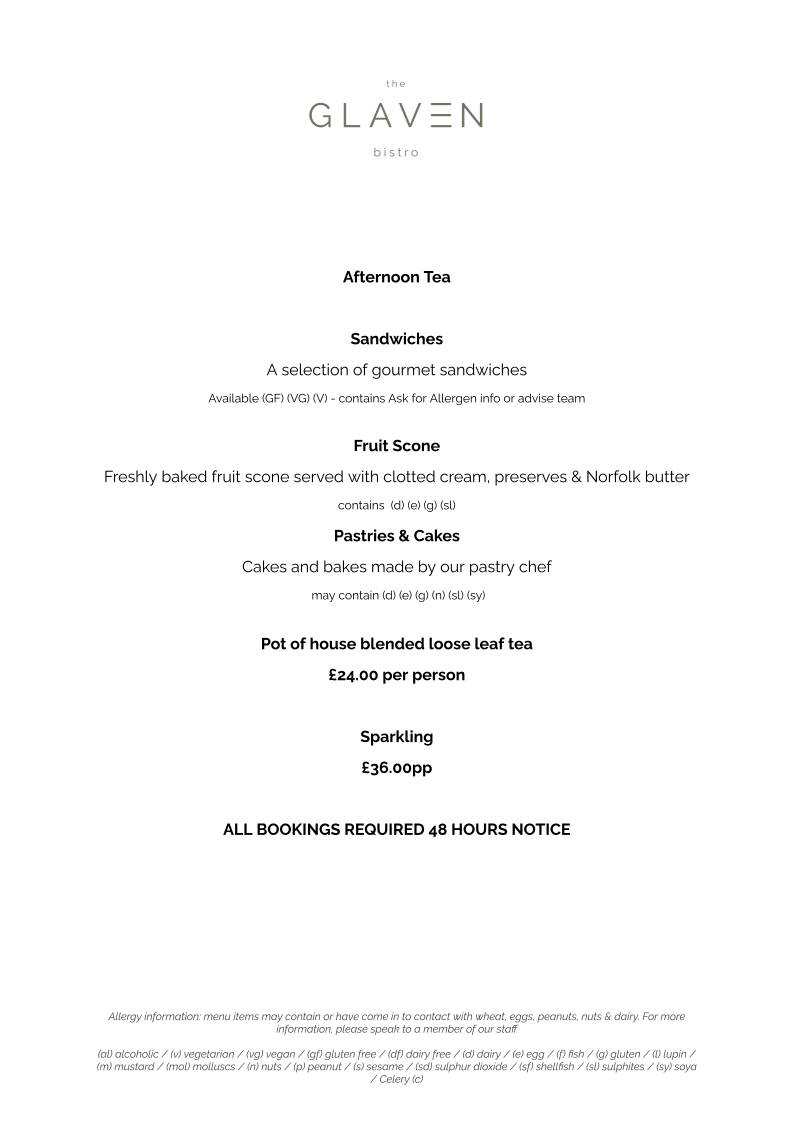 The Glaven Bistro menu board