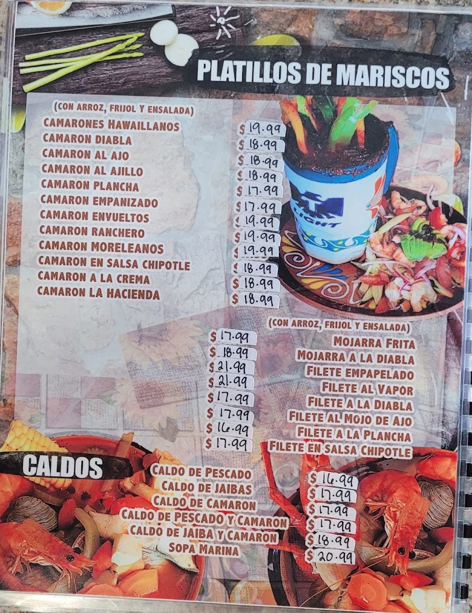La Hacienda Mariscos & sushi menu board