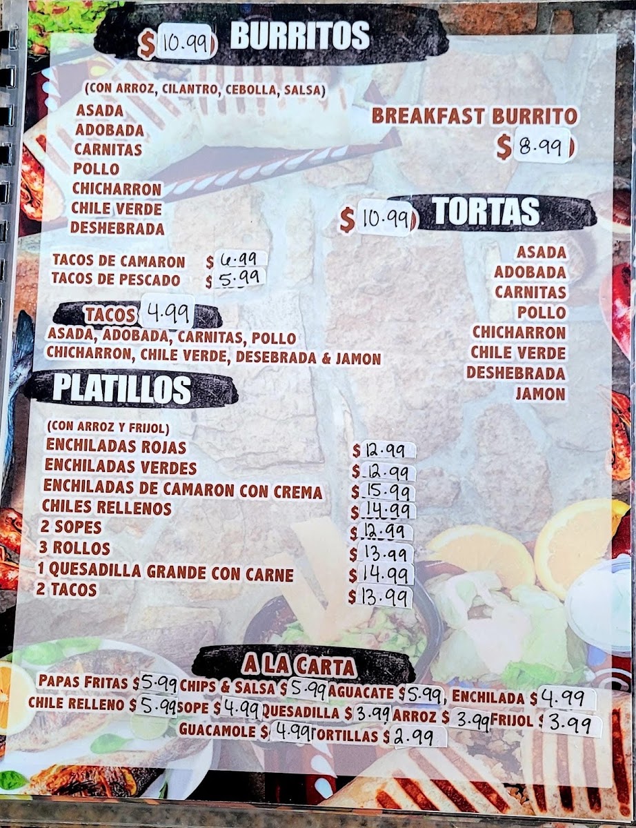 La Hacienda Mariscos & sushi menu board