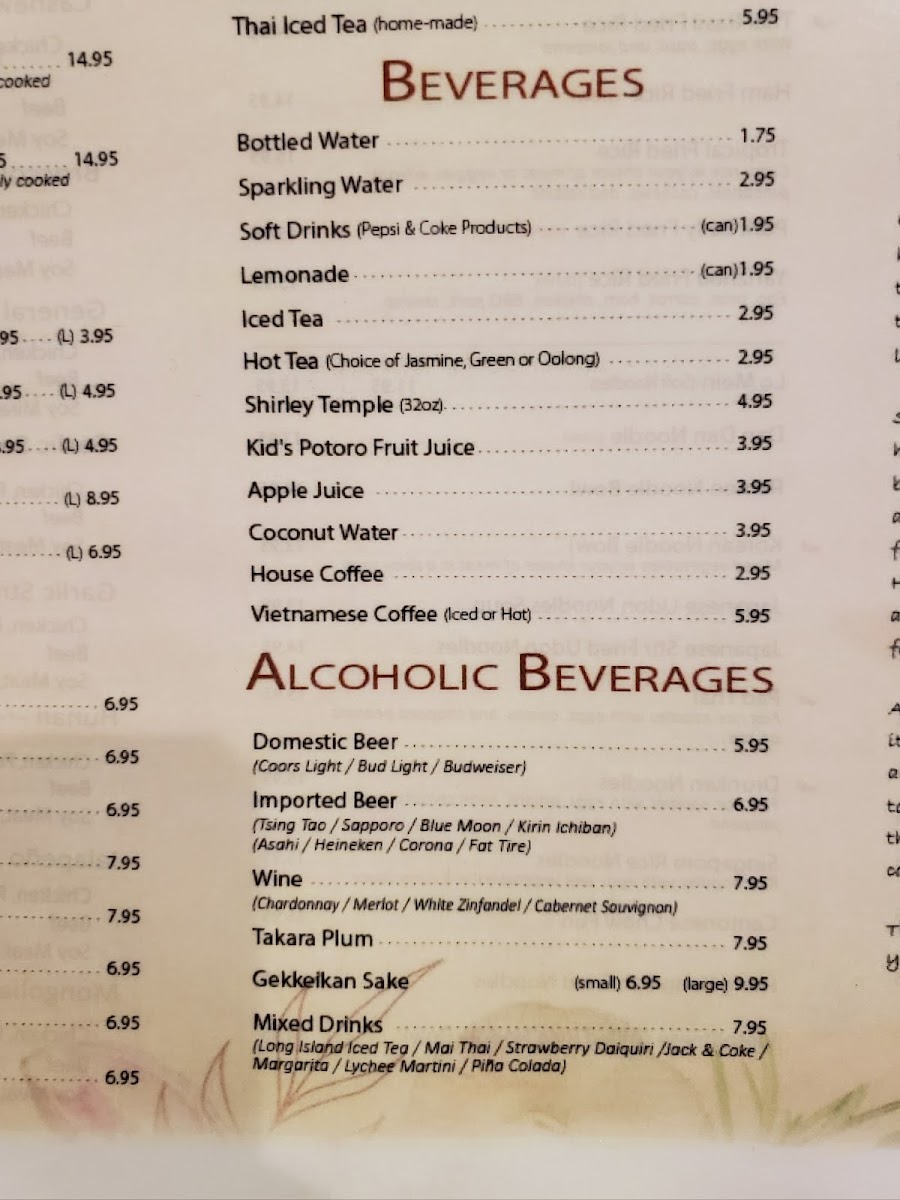 HoneyBee Asian Bistro & Sushi menu board