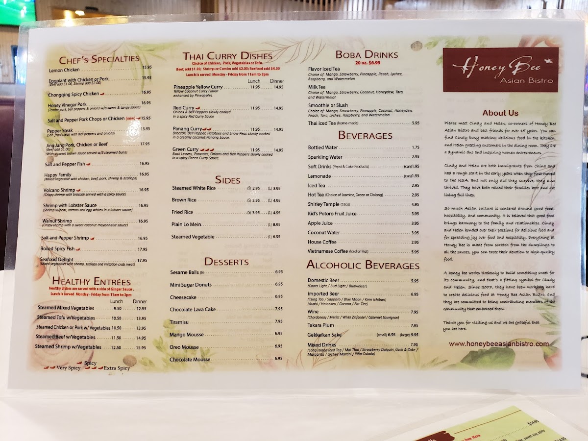 HoneyBee Asian Bistro & Sushi menu board