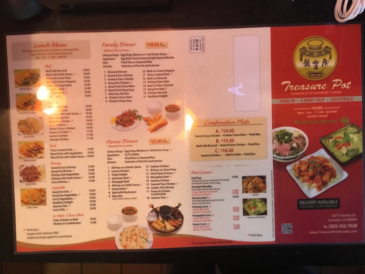 Treasure Pot menu board