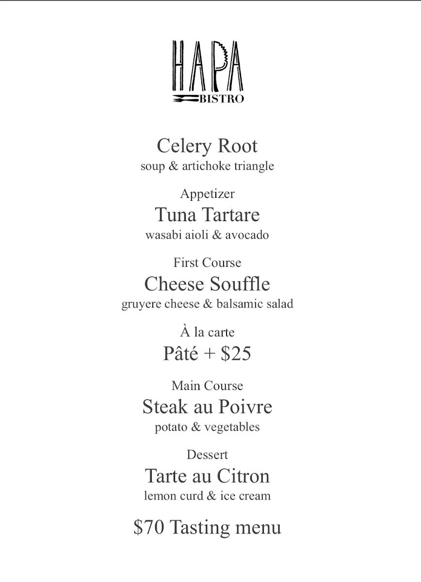 Hapa Bistro menu board