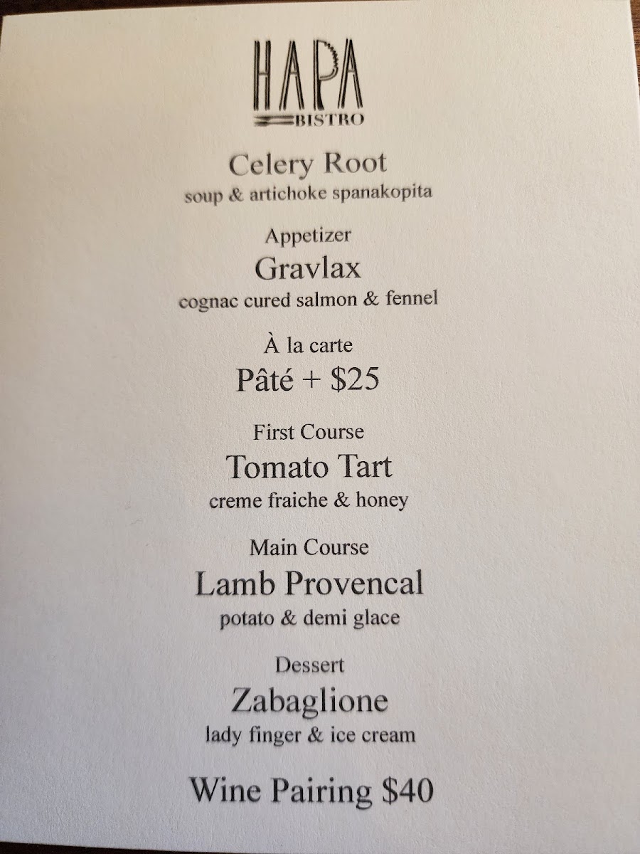 Hapa Bistro menu board