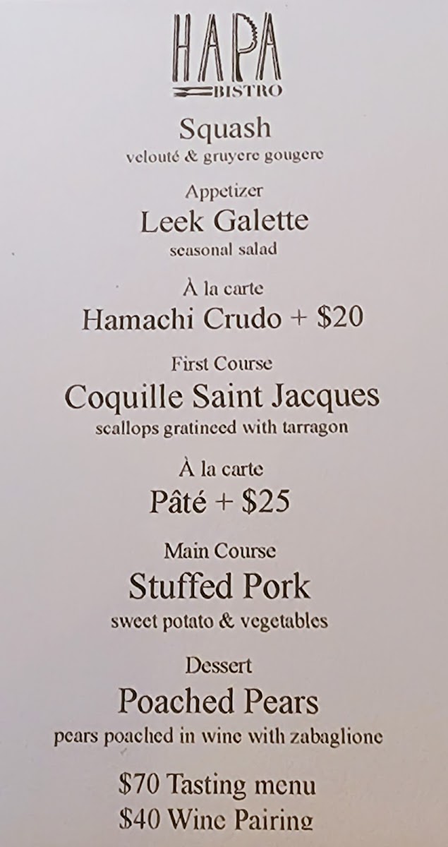 Hapa Bistro menu board