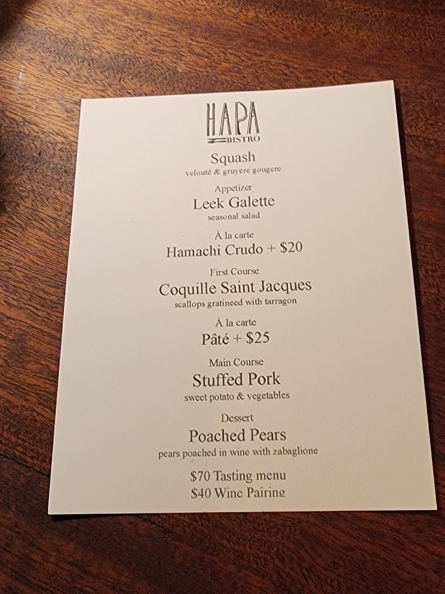 Hapa Bistro menu board
