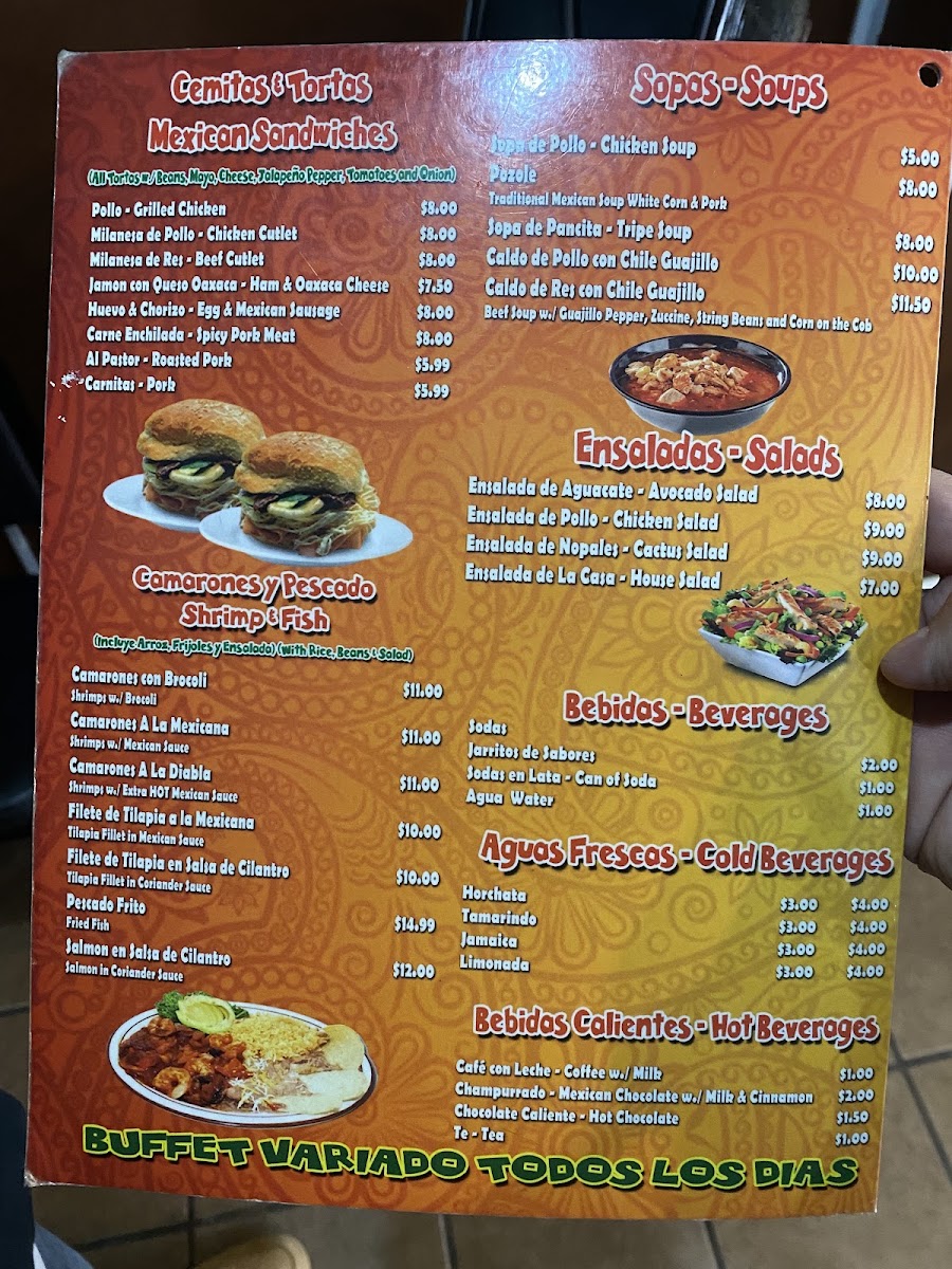 La Morenita Taqueria and Restaurant menu board