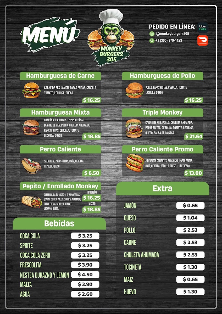 MonkeyBurgers305 menu board
