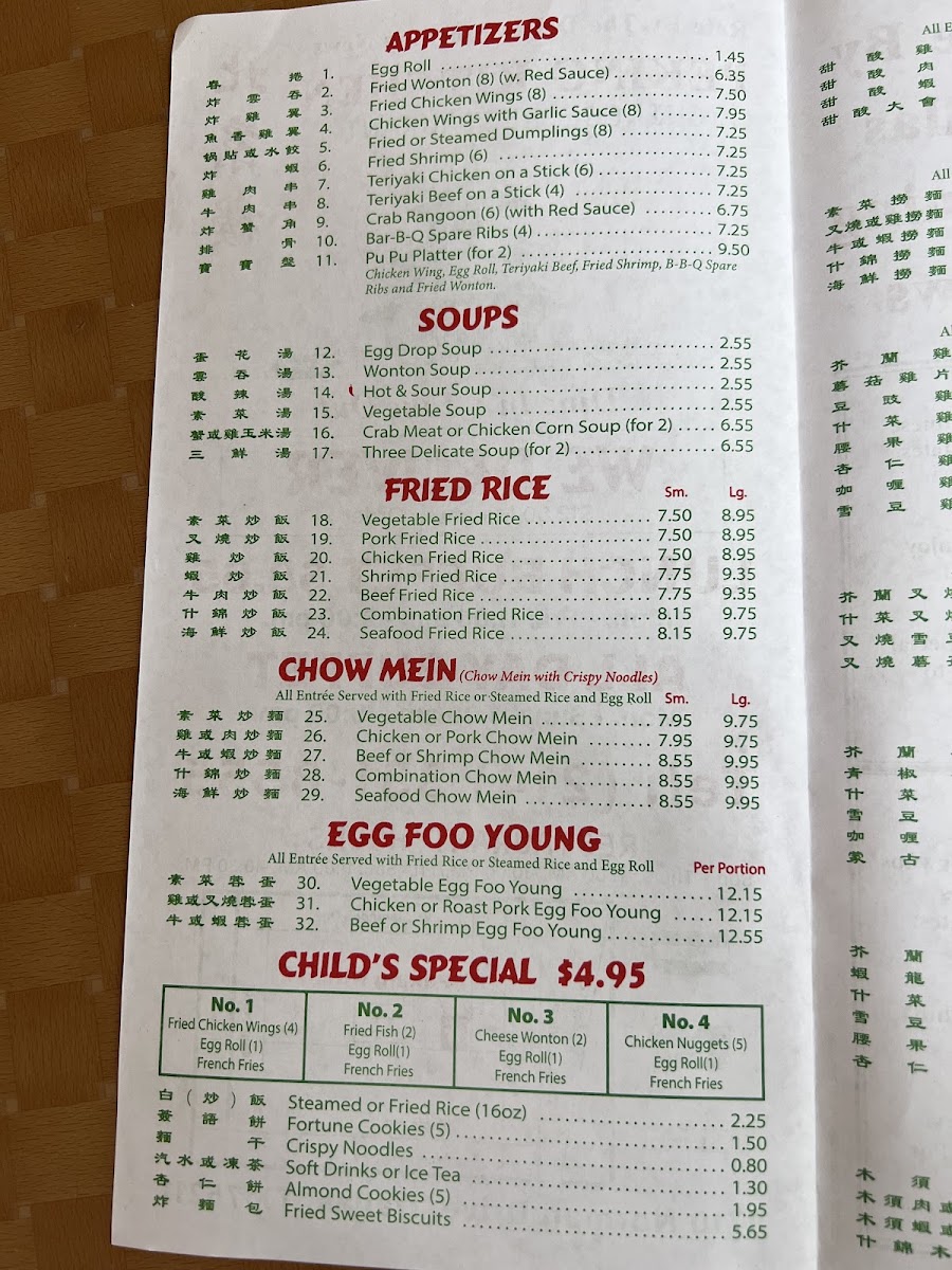 Peking Kitchen menu board