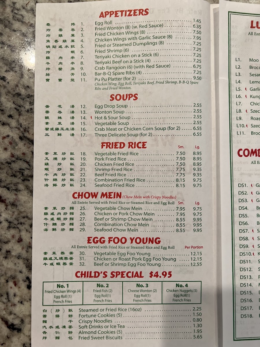 Peking Kitchen menu board