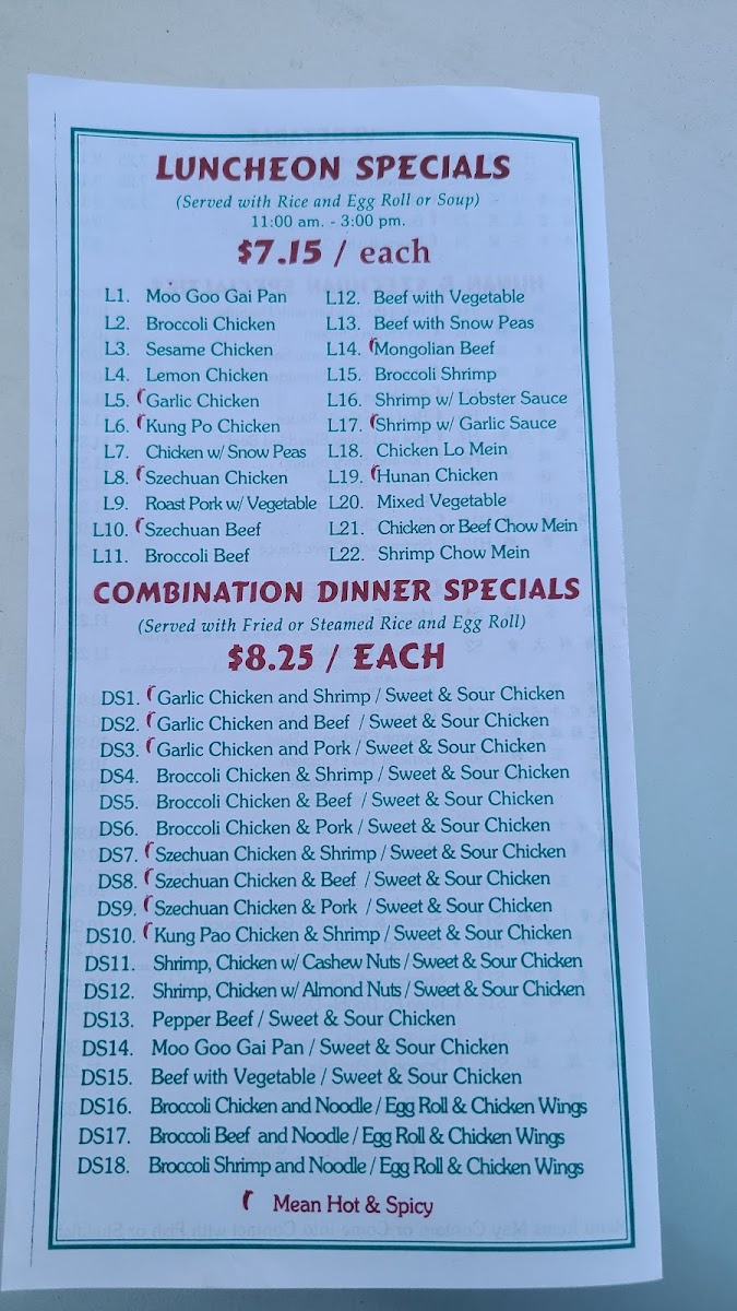 Peking Kitchen menu board
