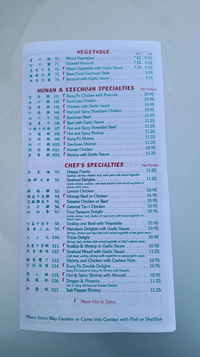 Peking Kitchen menu board