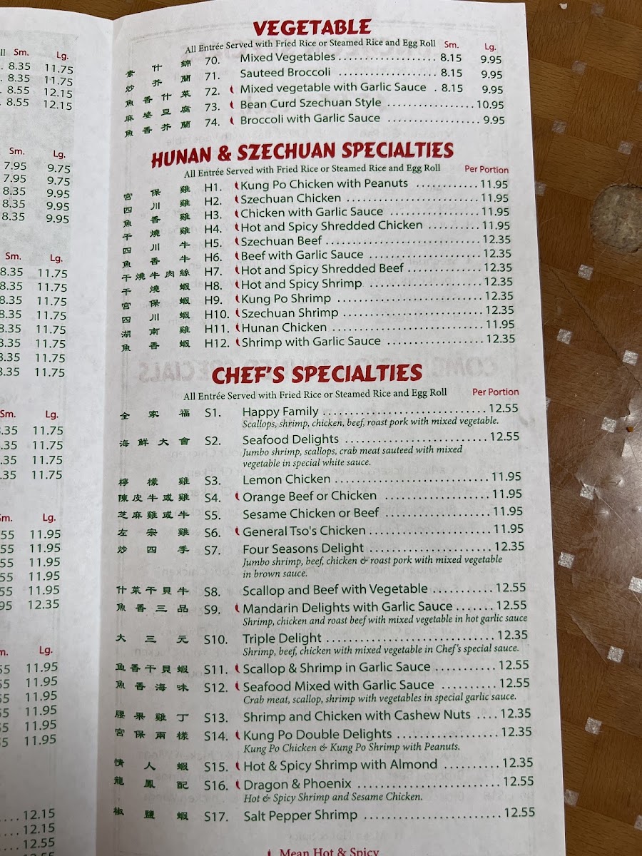 Peking Kitchen menu board
