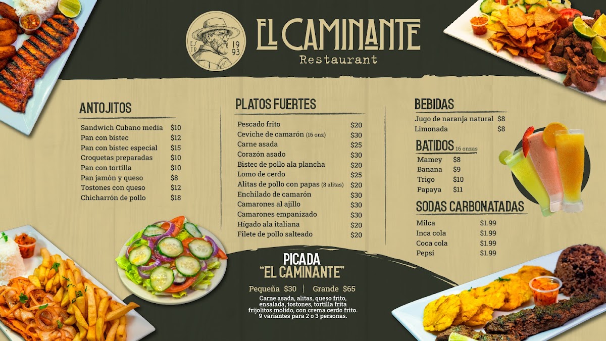 El Caminante menu board