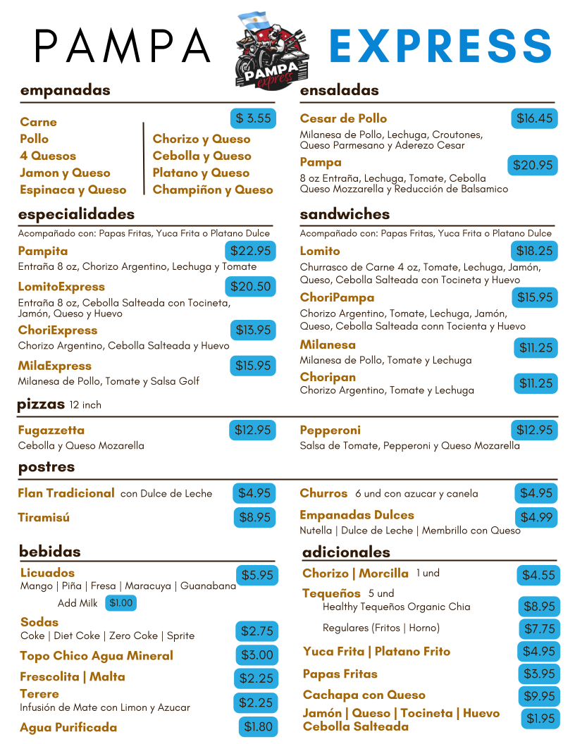 Pampa Express Argentinian Fast Food menu board