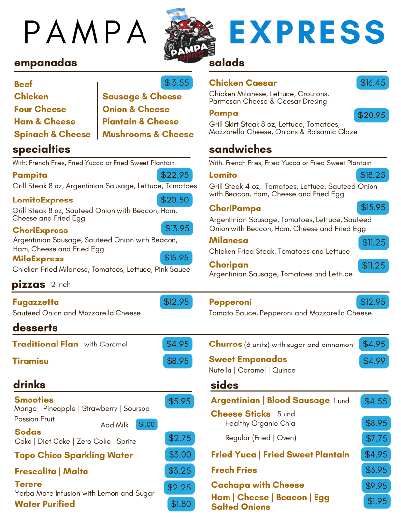 Pampa Express Argentinian Fast Food menu board