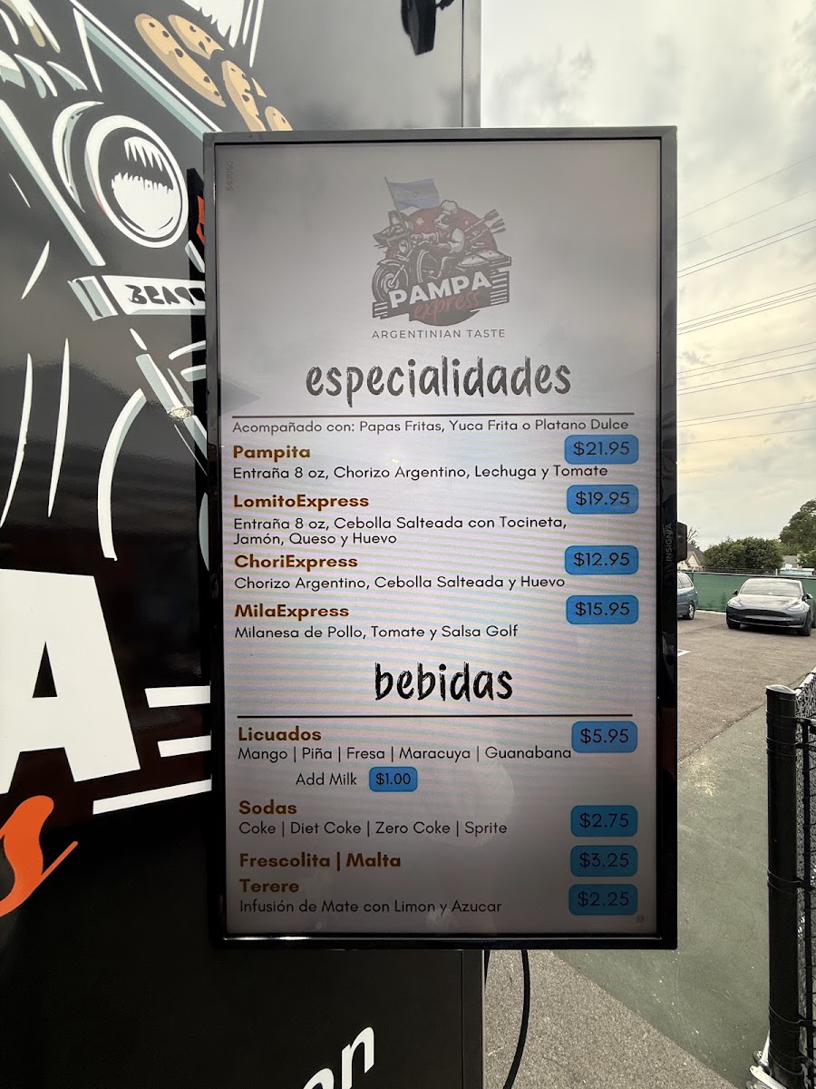 Pampa Express Argentinian Fast Food menu board