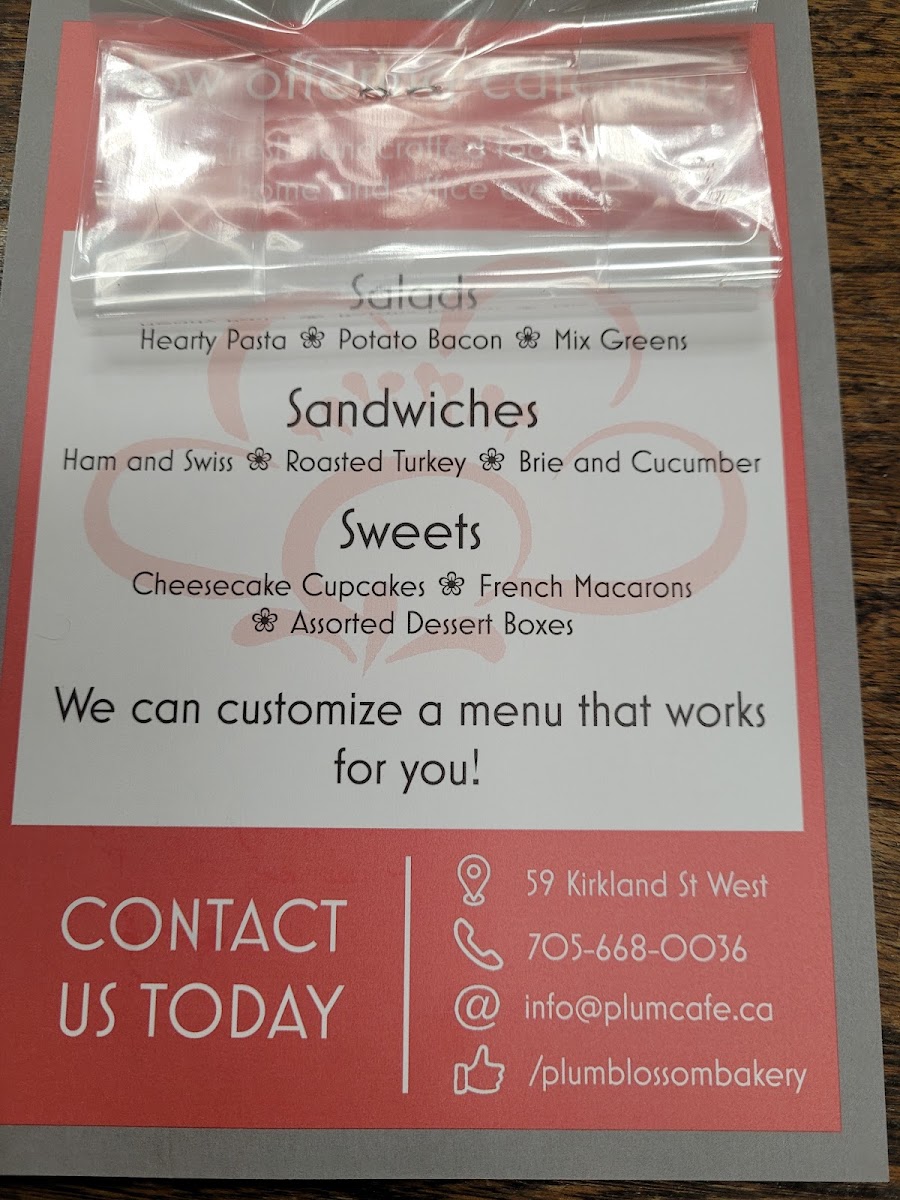 Plum Blossom Bakery Cafe menu board