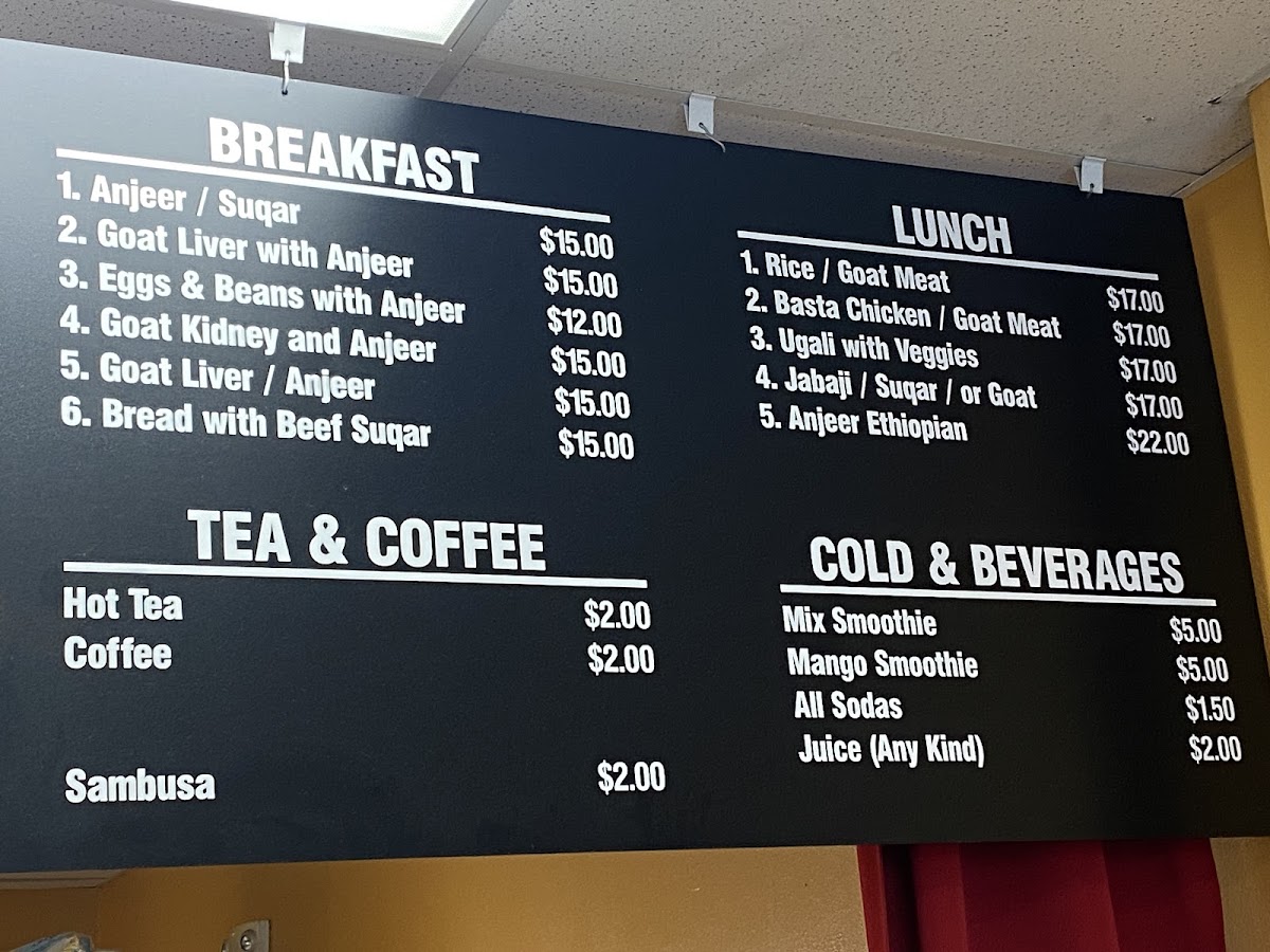 Al Hamdi Restaurant | East African menu board