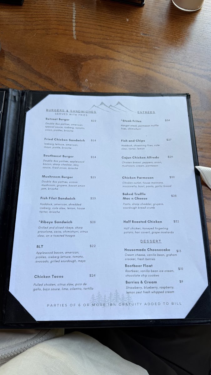 Canyon Restaurant & Tavern Bar menu board