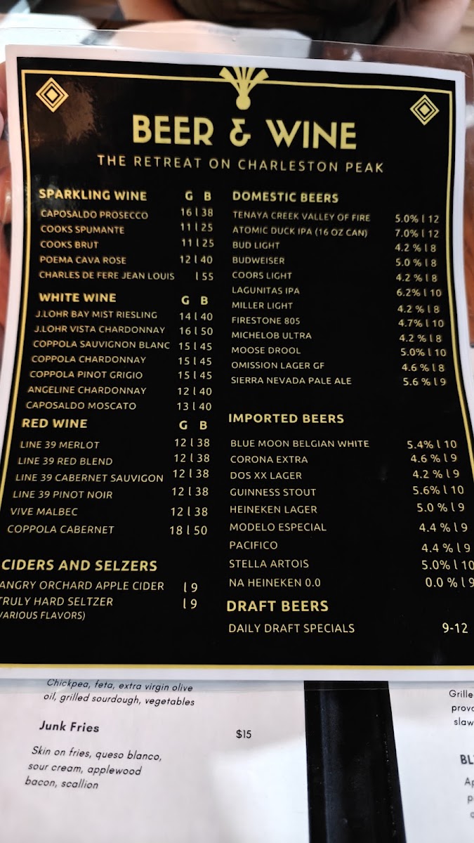 Canyon Restaurant & Tavern Bar menu board