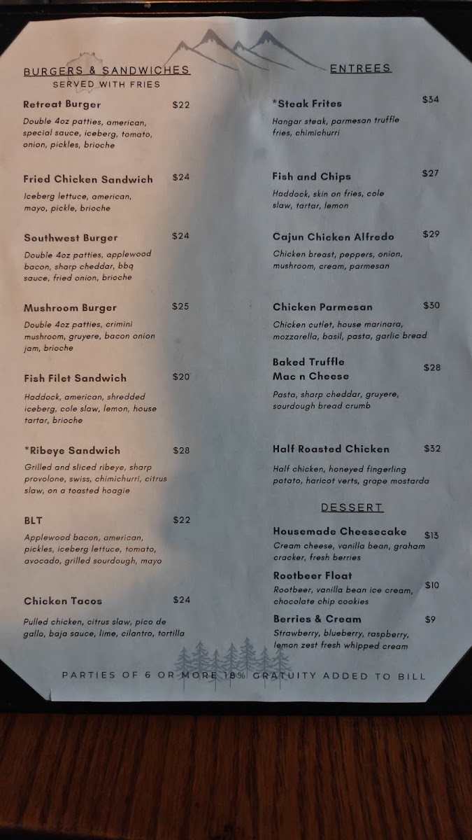 Canyon Restaurant & Tavern Bar menu board