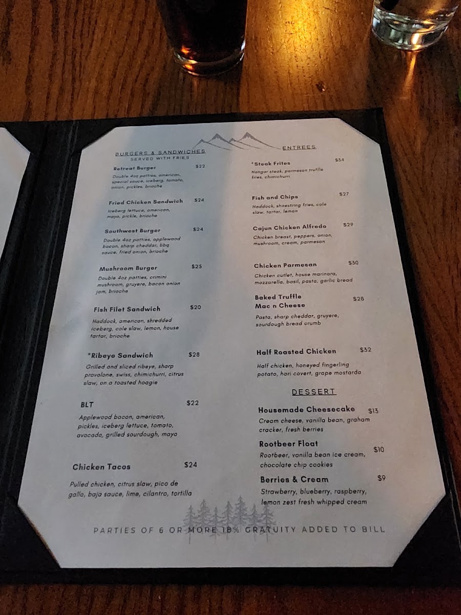 Canyon Restaurant & Tavern Bar menu board