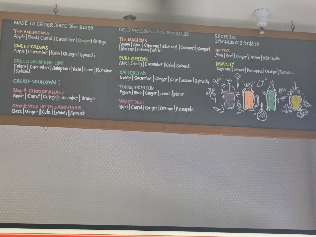 Harry's Taco Club + Juice Bar menu board