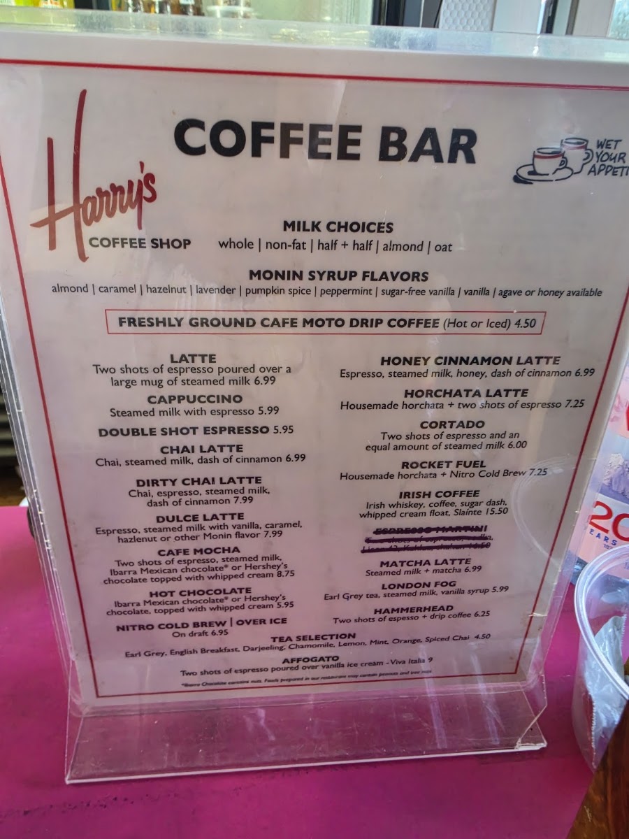 Harry's Taco Club + Juice Bar menu board