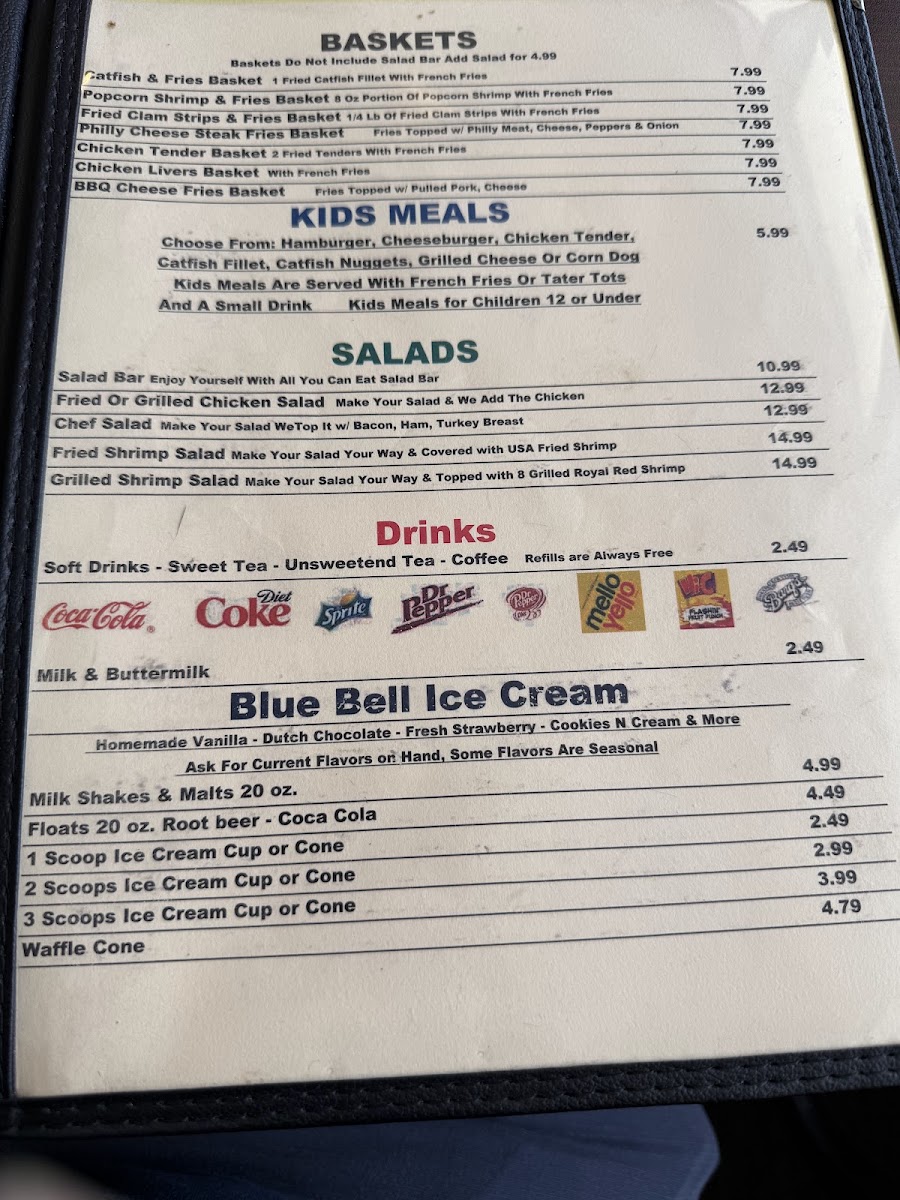 Catfish Hut menu board