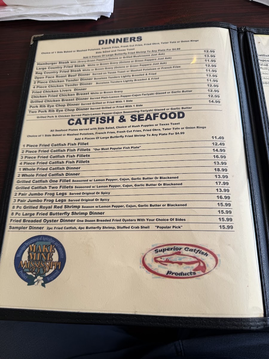 Catfish Hut menu board