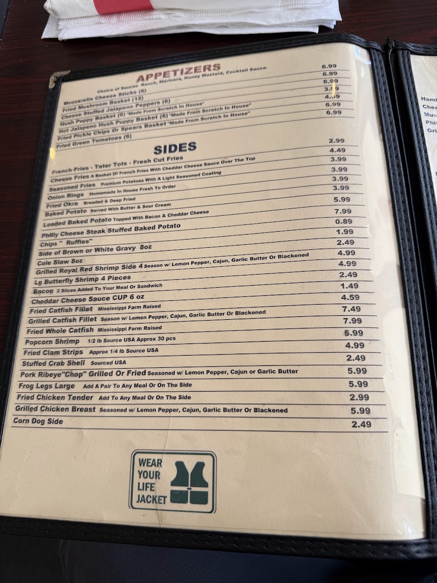 Catfish Hut menu board
